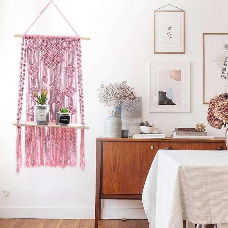 Handmade Macrame Wall Hanging Shelf, Floating Plants Hanging Shelf