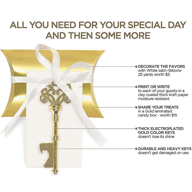 50 Set Wedding Favors for Party Bottle Opener with Card Tag & Ribbon