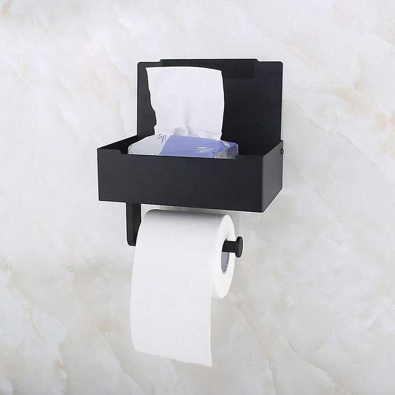 Toilet Paper Holder for Bathroom with Wipe Storage Shelf, Black Wall