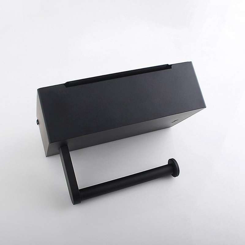 Toilet Paper Holder for Bathroom with Wipe Storage Shelf, Black Wall
