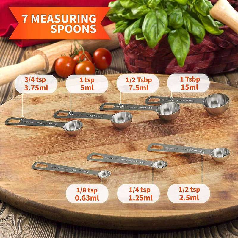 Stainless Steel Measuring Cups and Spoons Set Of 14 Pieces,portable