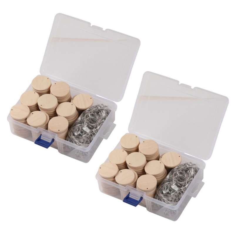 200 Pcs Round Wooden Discs with Keychain Tags with Hole Diy Crafts