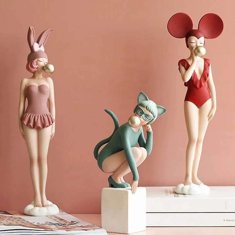 Bubble Girl Art Sculpture Abstract Rabbit Cat Ear Resin for Home 2