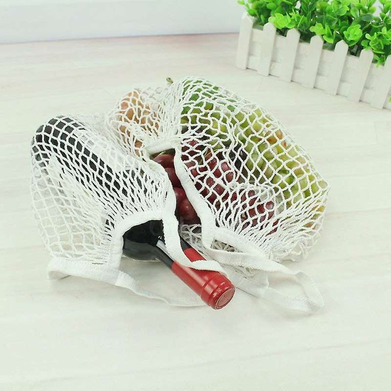 2pcs Portable Reusable Mesh Cotton Net String Bag New (black,beige)