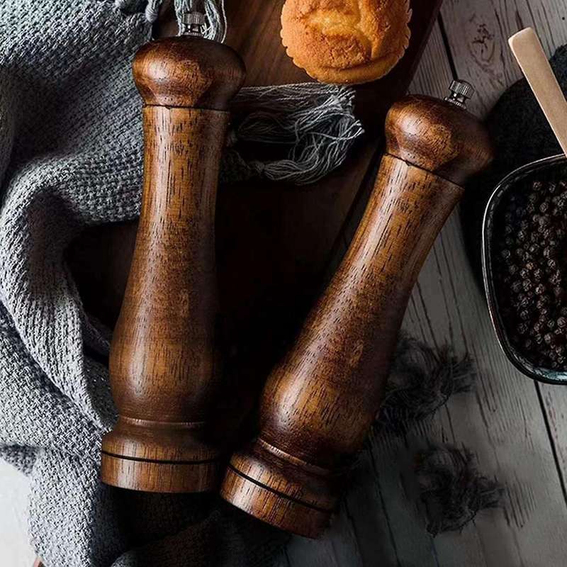 2pcs 8 Inch Antique Wooden Salt and Pepper Grinder Set for Seasoning
