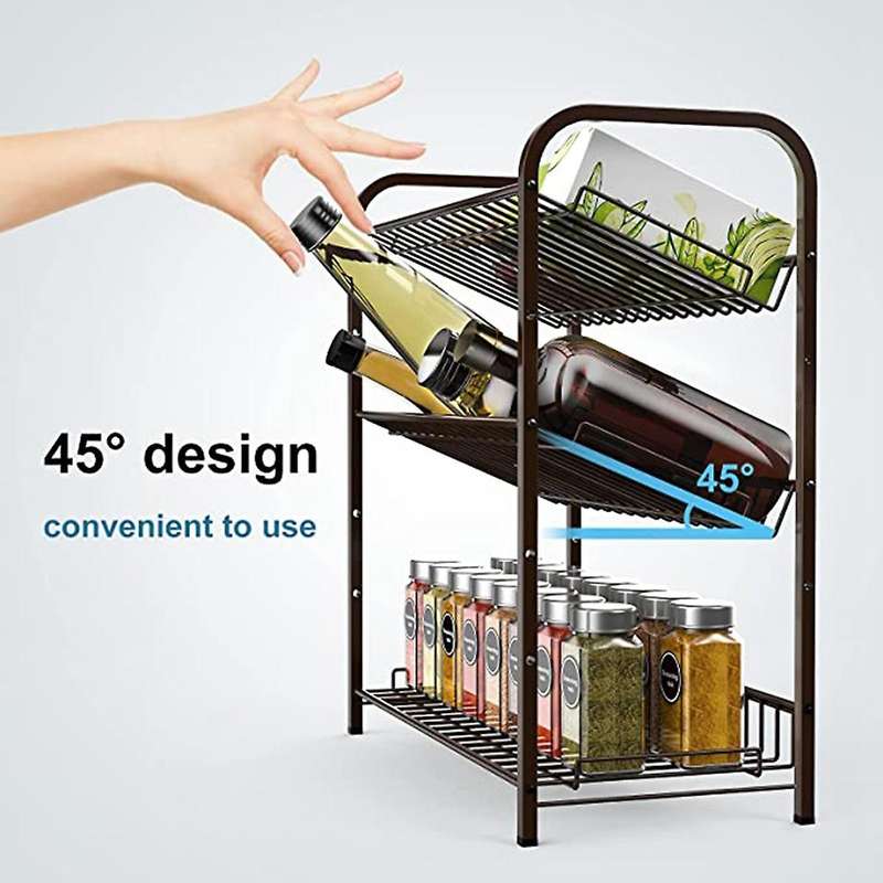 3-tier Adjustable Spice Rack, Expandable Countertop Seasoning,bronze