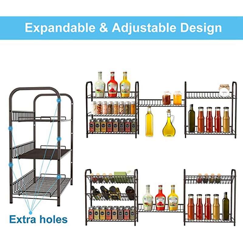 3-tier Adjustable Spice Rack, Expandable Countertop Seasoning,bronze