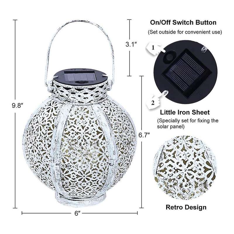 2 Pack Solar Lanterns Outdoor Hanging, with Handle, Metal Decorative