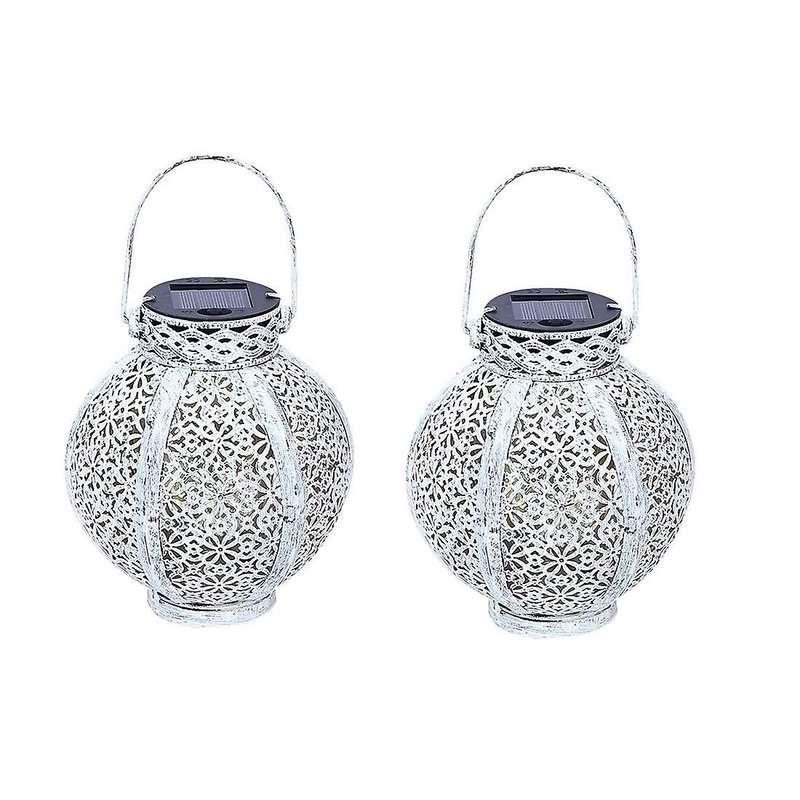 2 Pack Solar Lanterns Outdoor Hanging, with Handle, Metal Decorative
