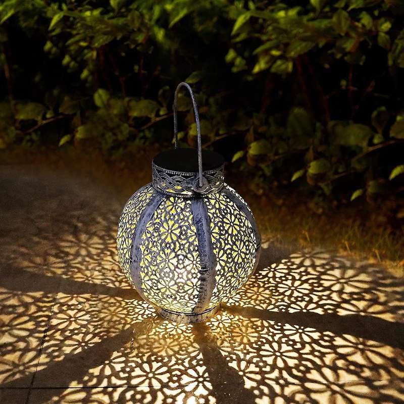 2 Pack Solar Lanterns Outdoor Hanging, with Handle, Metal Decorative
