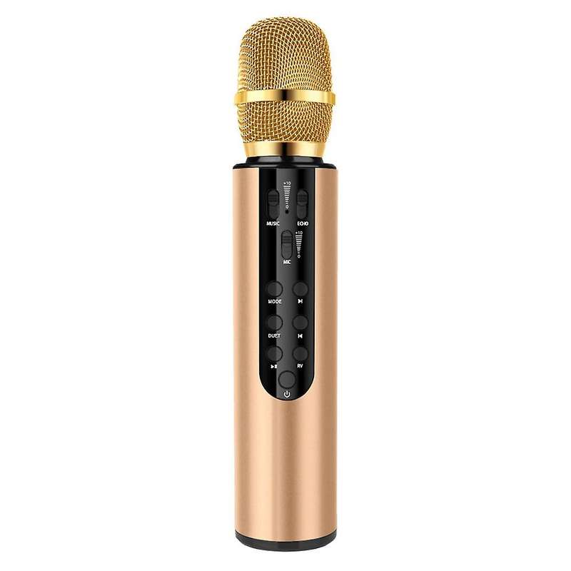 Bluetooth Dual Speaker Karaoke Mic for Live Streaming Speech Gold