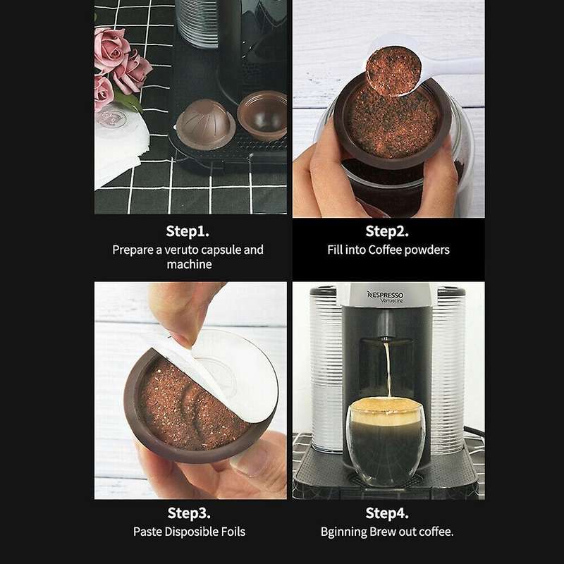 Reusable Coffee Capsule Pod for Nespresso Vertuoline+100pcs Foil Lids