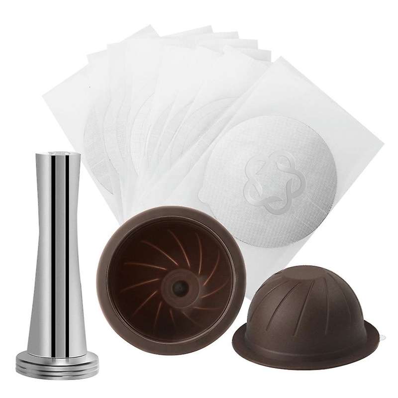 Reusable Coffee Capsule Pod for Nespresso Vertuoline+100pcs Foil Lids