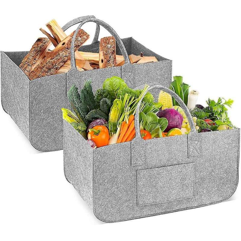 2pcs Felt Shopping Basket Foldable Felt Basket, 50 X 25 X 25 Cm(grey)