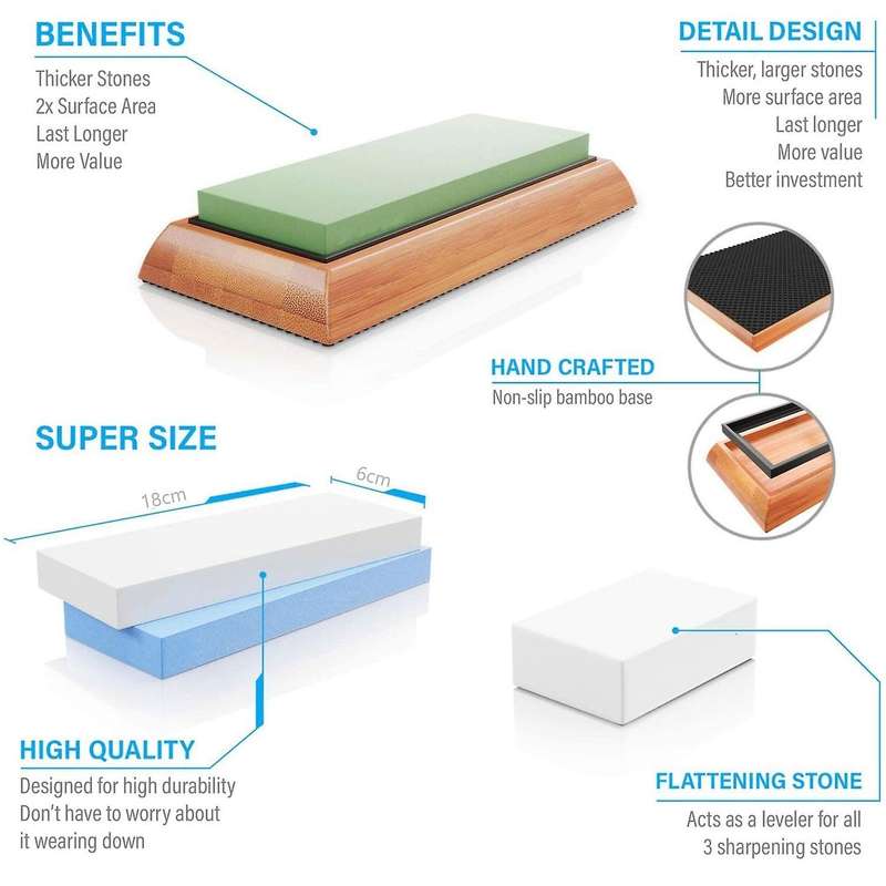 Extra Large Sharpening Stone Set-grits 400/1000/6000 Waterstone