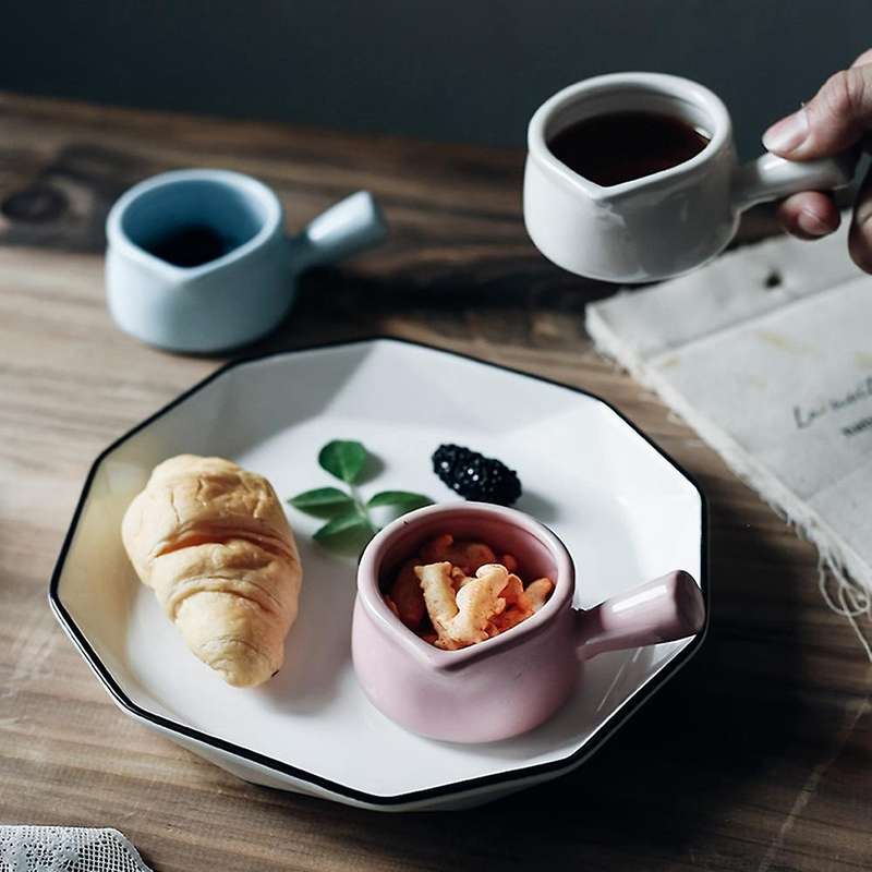 4pcs Multi-color Saucer Bowl Ceramic Sauce Dish with Handle Mini Size
