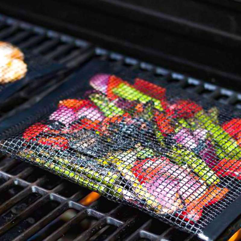 Mesh Non-stick Bbq Grill Bag Reusable and Easy to Clean+brush, 4 Pack