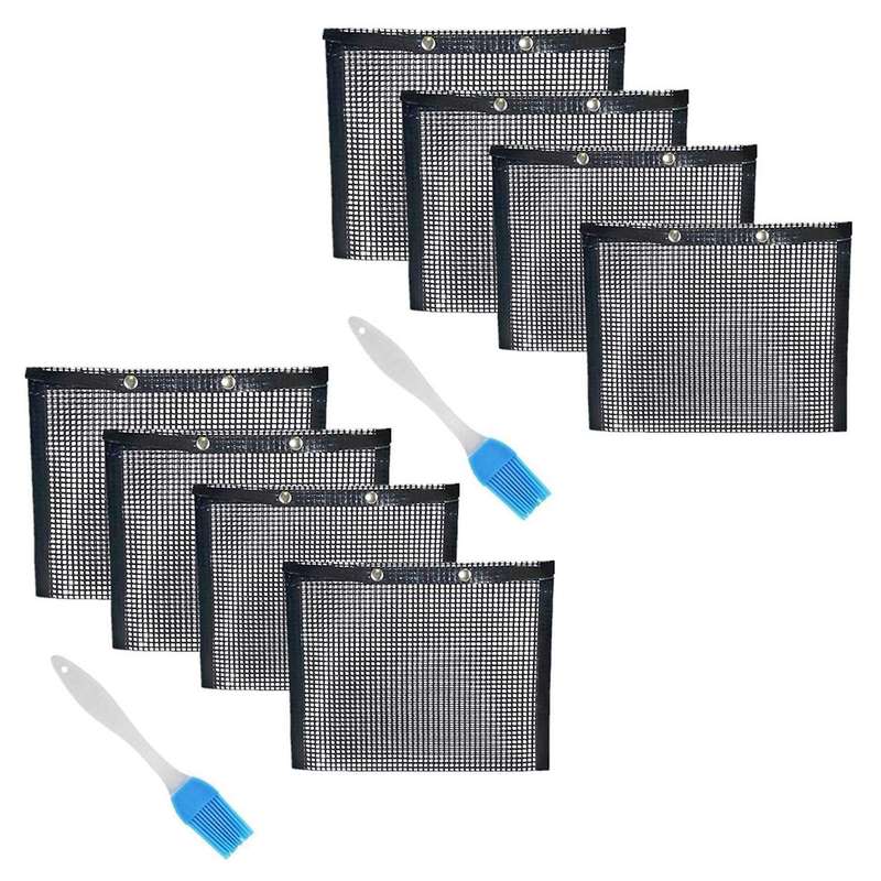 Mesh Non-stick Bbq Grill Bag Reusable and Easy to Clean+brush, 4 Pack