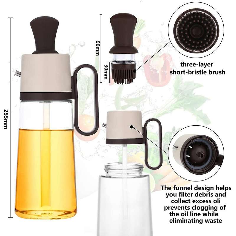 3 In 1 Olive Oil Dispenser Bottle with Brush, for Cooking,bbq,brown