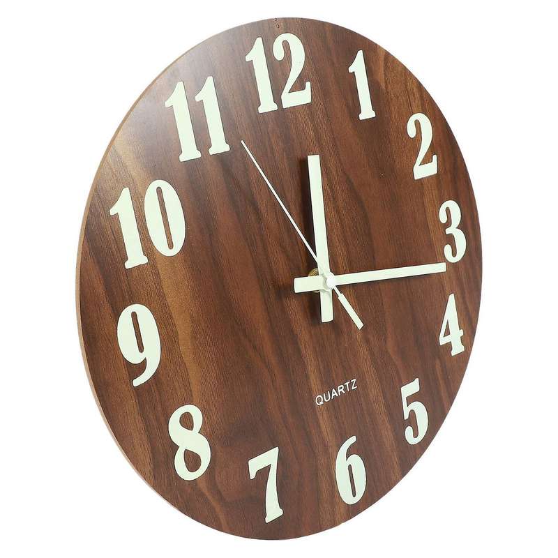 2x 12 Inch Night Light Function Wooden Wall Clock Operated Clocks