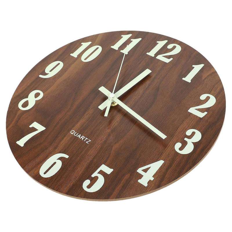 2x 12 Inch Night Light Function Wooden Wall Clock Operated Clocks