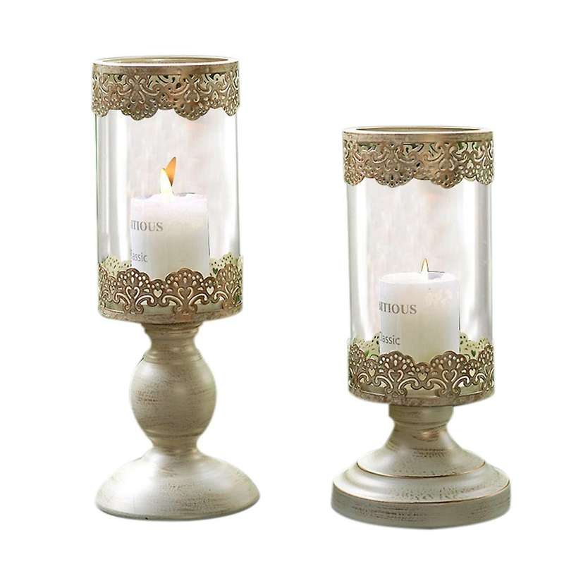 Retro Iron Decorative Candles Holder for Party Wedding 2pcs -white