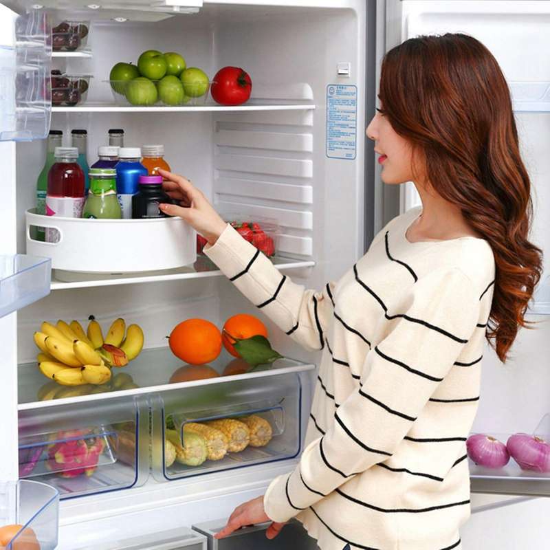 Deep Lazy Susan Turntable Food Storage Bin for Kitchen Refriger