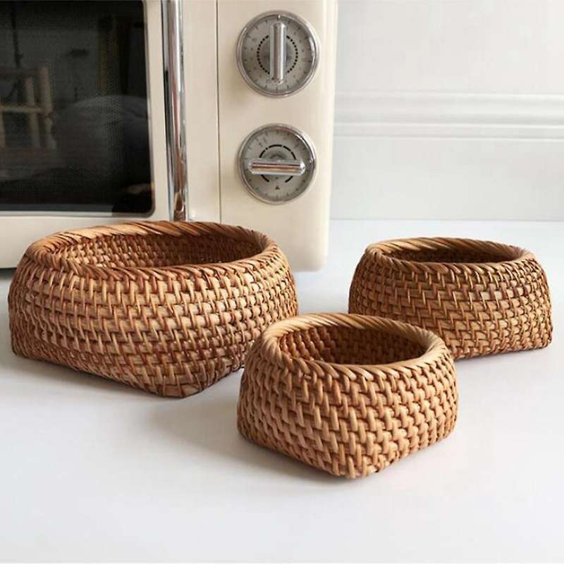 Hand-woven Basket Rattan Candy Storage Picnic Tray Rattan Basket