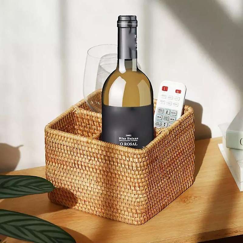 Hand-woven Rattan Wicker Basket 4 Compartment Storage Boxes S