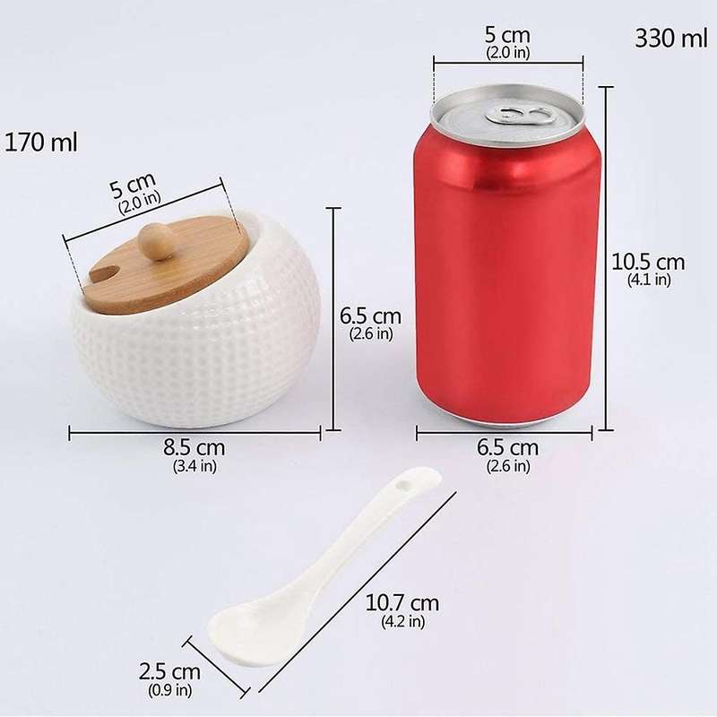Porcelain Condiment Jar Spice Container with Lids - Bamboo Cap Holder