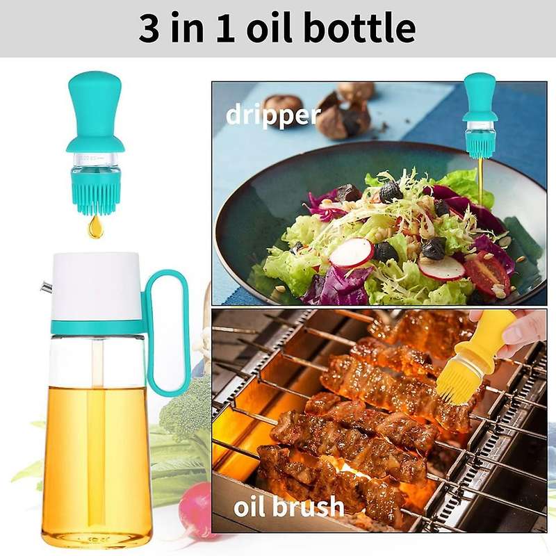 3 In 1 Olive Oil Dispenser Bottle with Brush, for Cooking,bbq,green