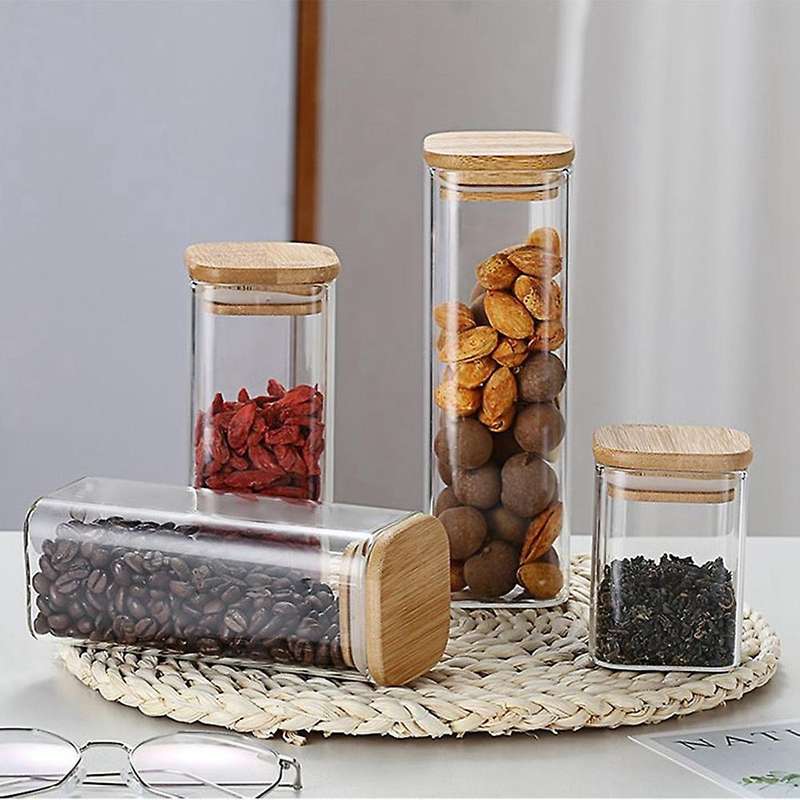 3pcs Square Glass Sealed Jar Food Dry Fruit Storage Box Tea B