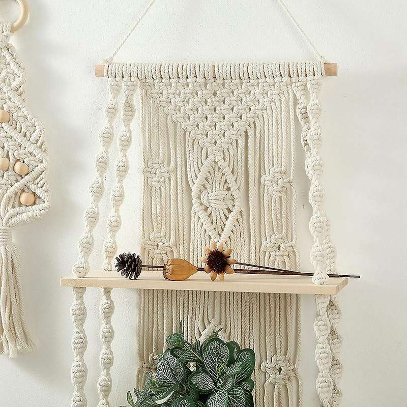 Handmade Tassel Macrame Wall Hanging Shelf Boho Cotton Rope Shelf