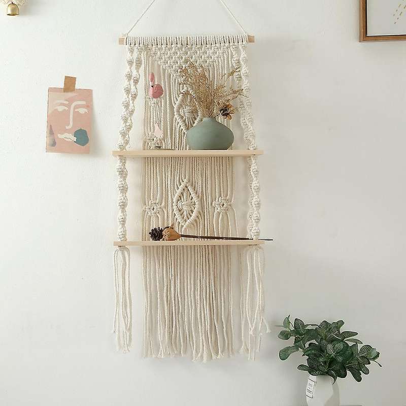 Handmade Tassel Macrame Wall Hanging Shelf Boho Cotton Rope Shelf