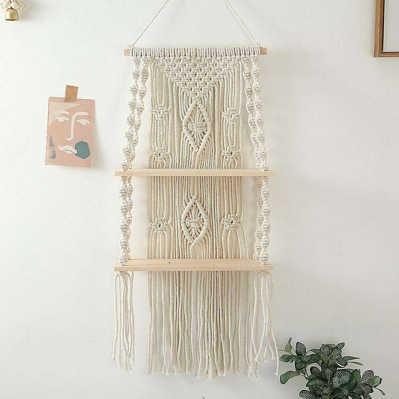 Handmade Tassel Macrame Wall Hanging Shelf Boho Cotton Rope Shelf