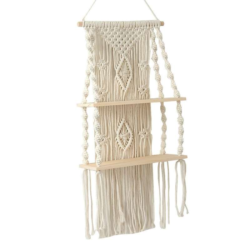 Handmade Tassel Macrame Wall Hanging Shelf Boho Cotton Rope Shelf
