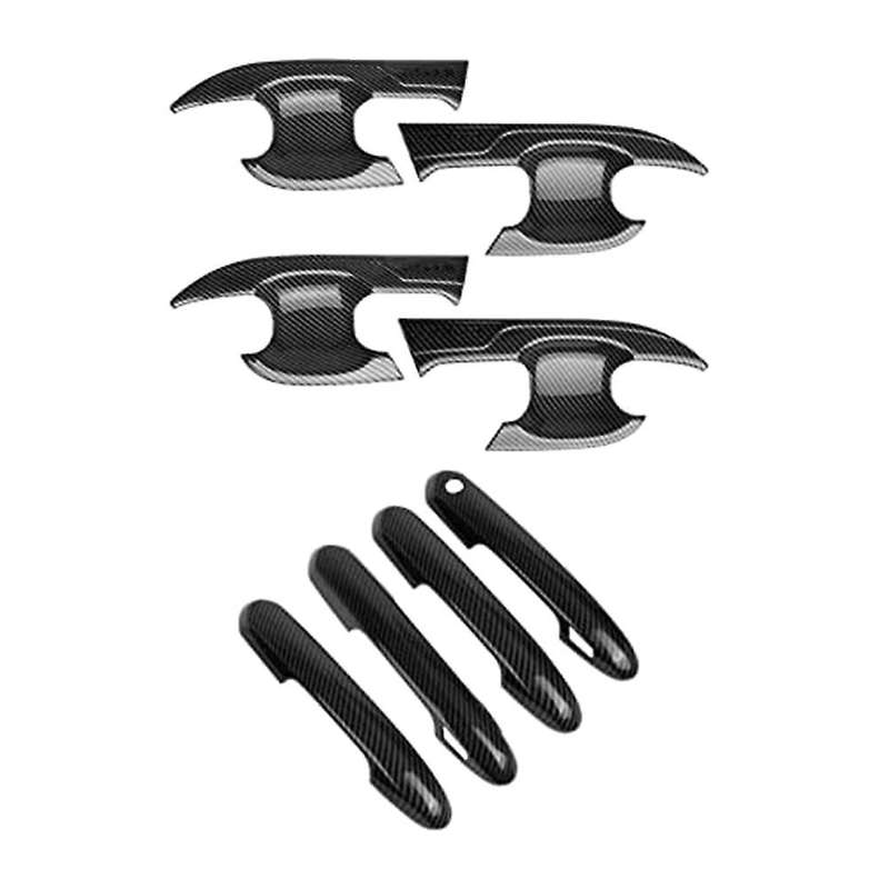 8pcs Carbon Fiber Exterior Door Handle Bowl + Door Handle Cover Kit