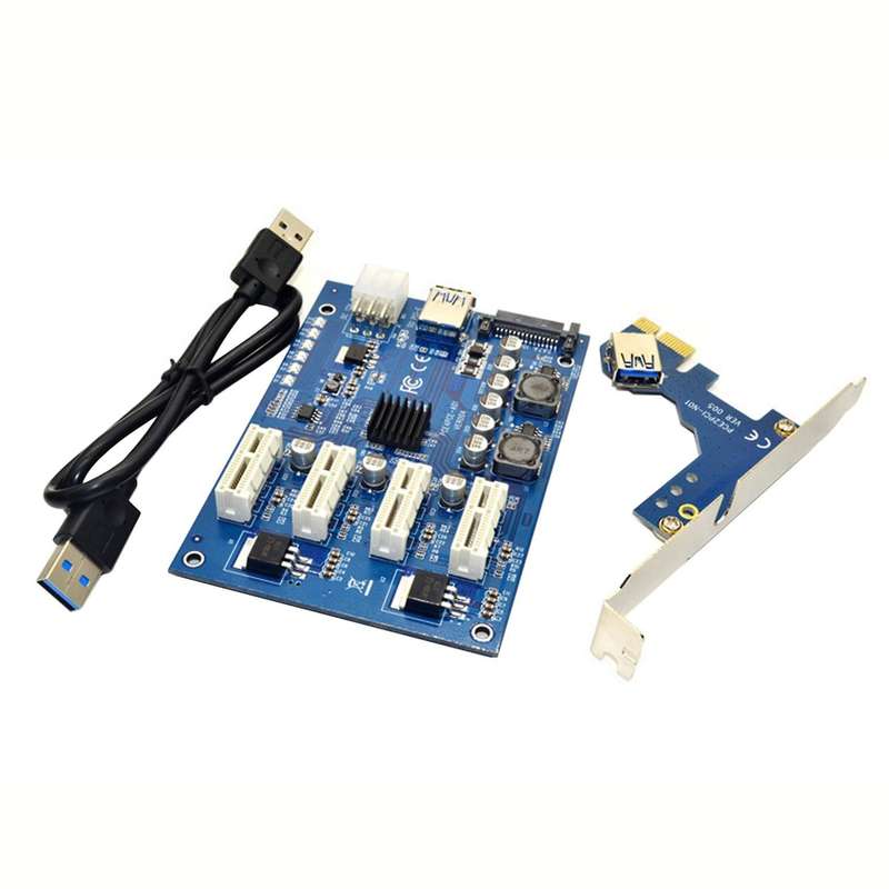 Expansion Kit Pci-e X1 to 4pci-e Sata Usb Riser Card for Btc Mining