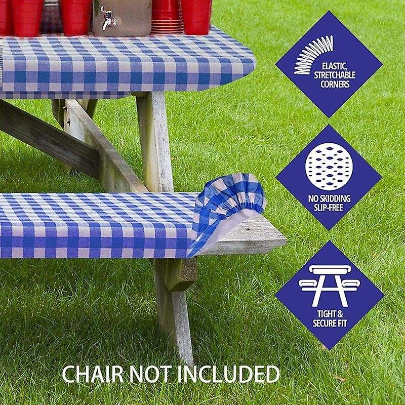 Vinyl Picnic Table &bench Fitted Tablecloth Cover, 3-piece Set, Blue
