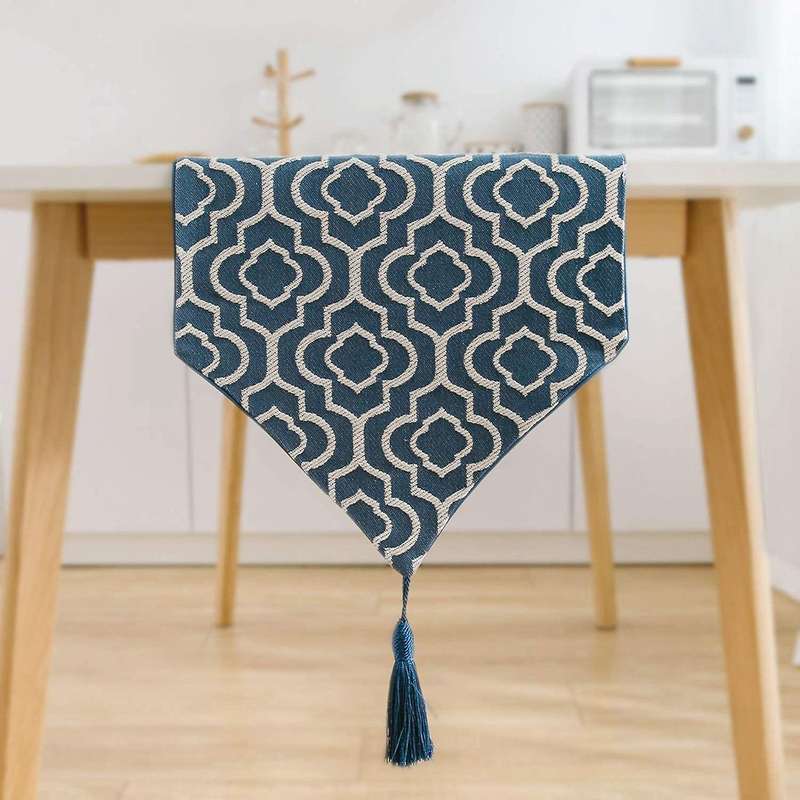 2x Blue Table Runner 86 Inches Jacquard Coffee Table Runner