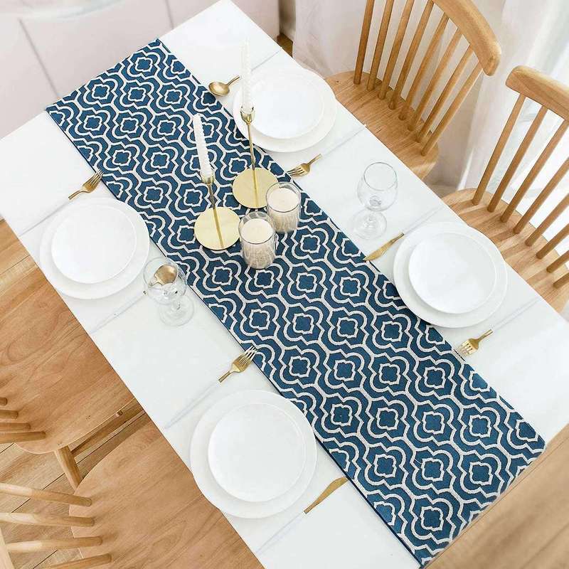 2x Blue Table Runner 86 Inches Jacquard Coffee Table Runner
