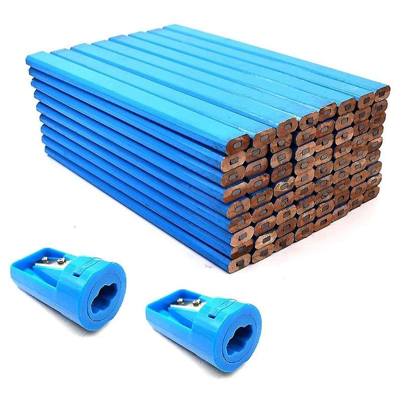 72pcs Hb ( 2) Medium Carpenters Pencil Set Blue with 2 Sharpeners