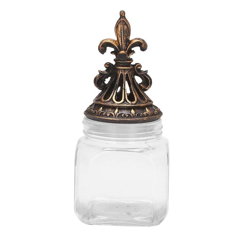 1pcs Retro Glass Storage Jar Carving Cover Tea Caddy Home Ornaments C