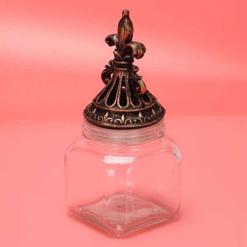 1pcs Retro Glass Storage Jar Carving Cover Tea Caddy Home Ornaments C
