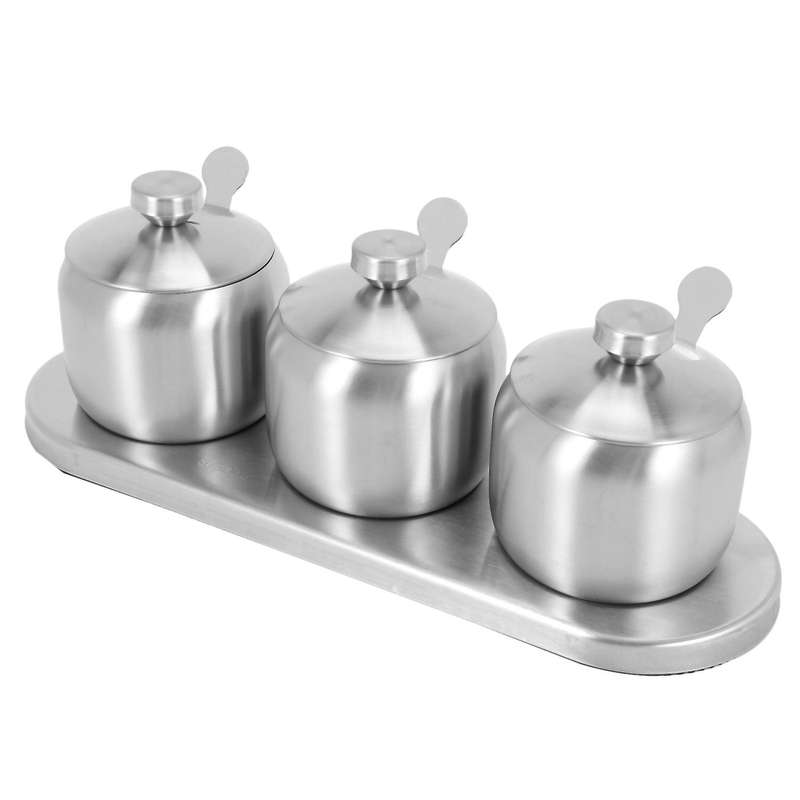 18/8 Stainless Steel Containers Set with 3 Serving Spoons and Base