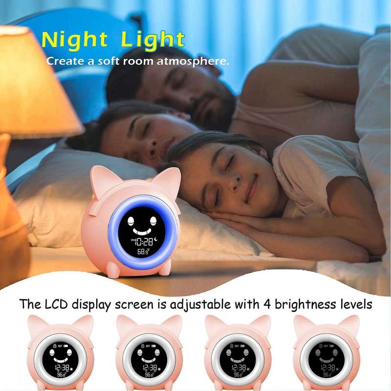 Alarm Clock for Kids Bedroom Children Sleep Training Clock Pink