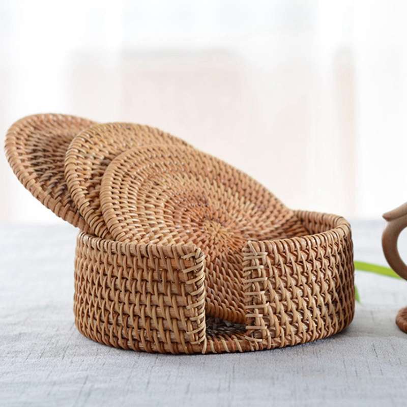 Round Rattan Coaster Table Mat Insulation Mat Creative Bowl Mat