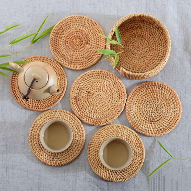 Round Rattan Coaster Table Mat Insulation Mat Creative Bowl Mat