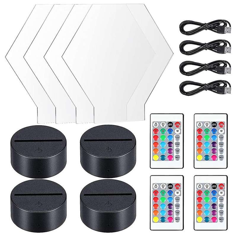 3d Night Led Light Lamp Base with 4 Clear Acrylic Sheets,remote