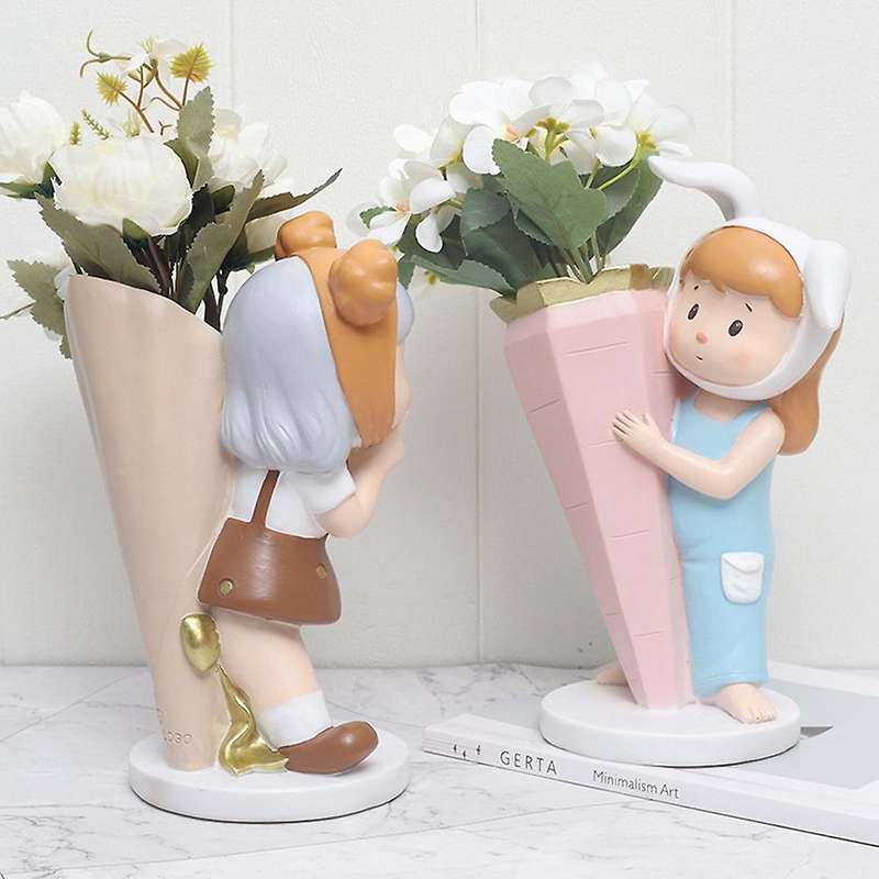 Gift Home Desktop Decoration Girl Holding Vase Resin Flower Pot L